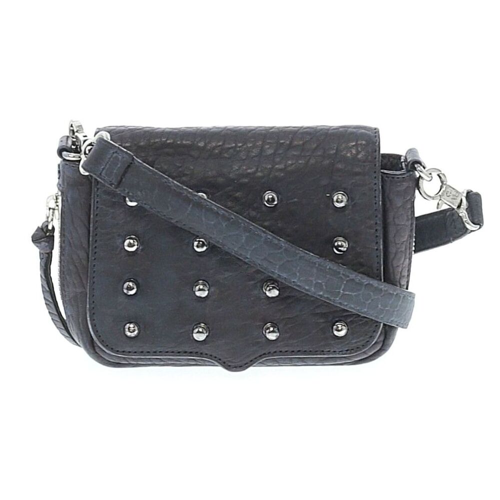 Rebecca Minkoff Leather Studded Crossbody Bag Black Silver Hardware